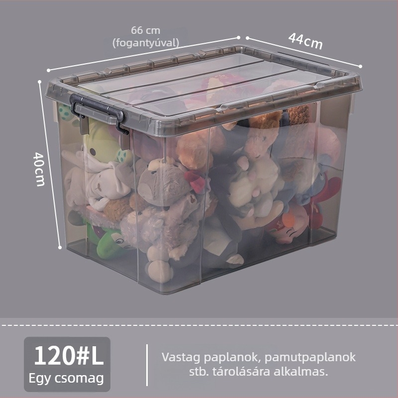 Extra nagy átlátszó műanyag tároló doboz fedéllel ruhákhoz, háztartási használatra, megerősített
