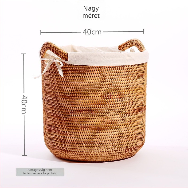 Nagy rattanból készült ruhaszennyes kosár fedővel, japán stílusú, könnyű luxus
