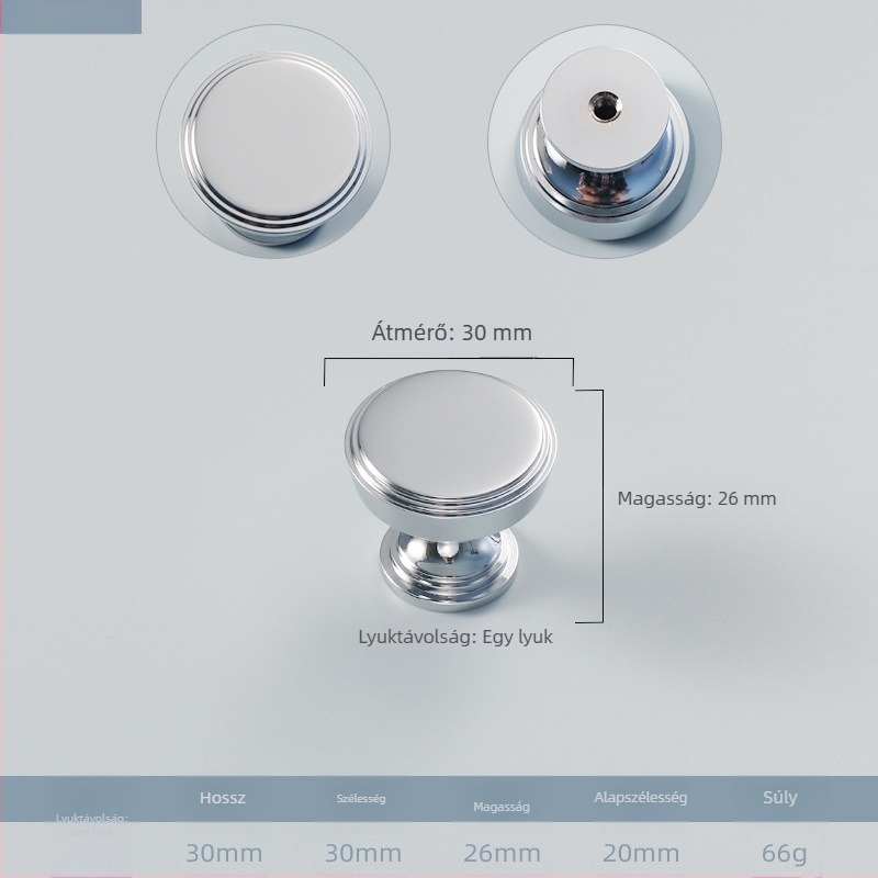Krómozott réz gardrób kilincs, francia modern minimalist stílus, egy furatú kivitel, teljesen rézből