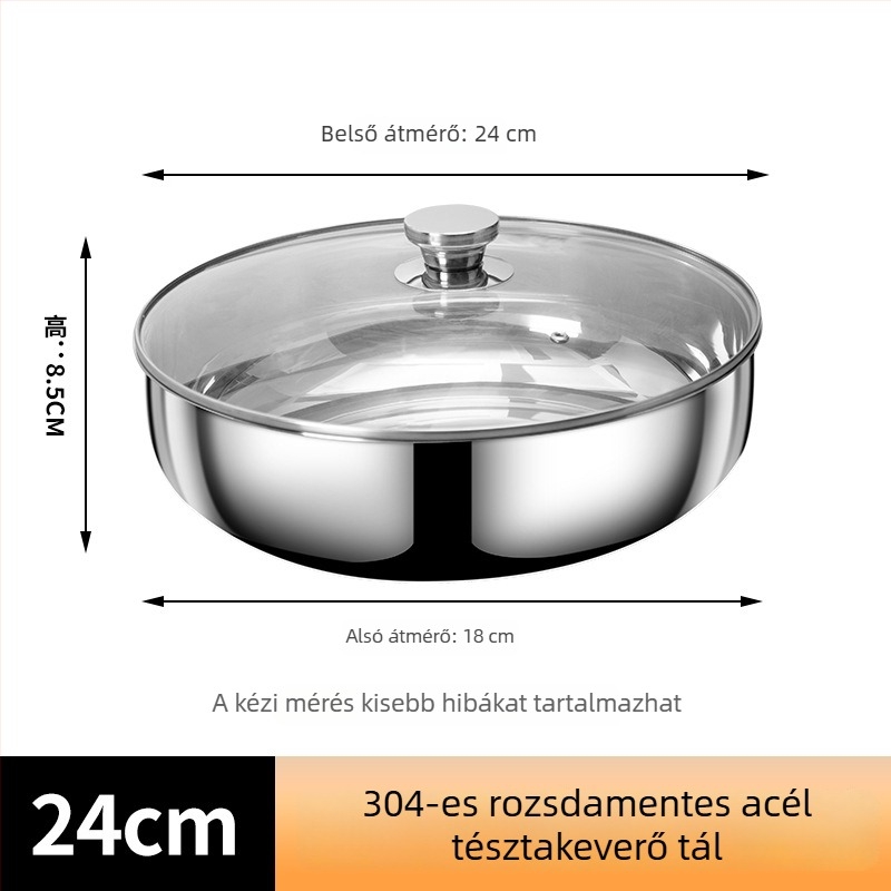 304 élelmiszer-minőségű extrán vastag rozsdamentes acél konyhai tál fedővel, tapadásmentes felülettel, zöldségek mosására, otthoni használatra