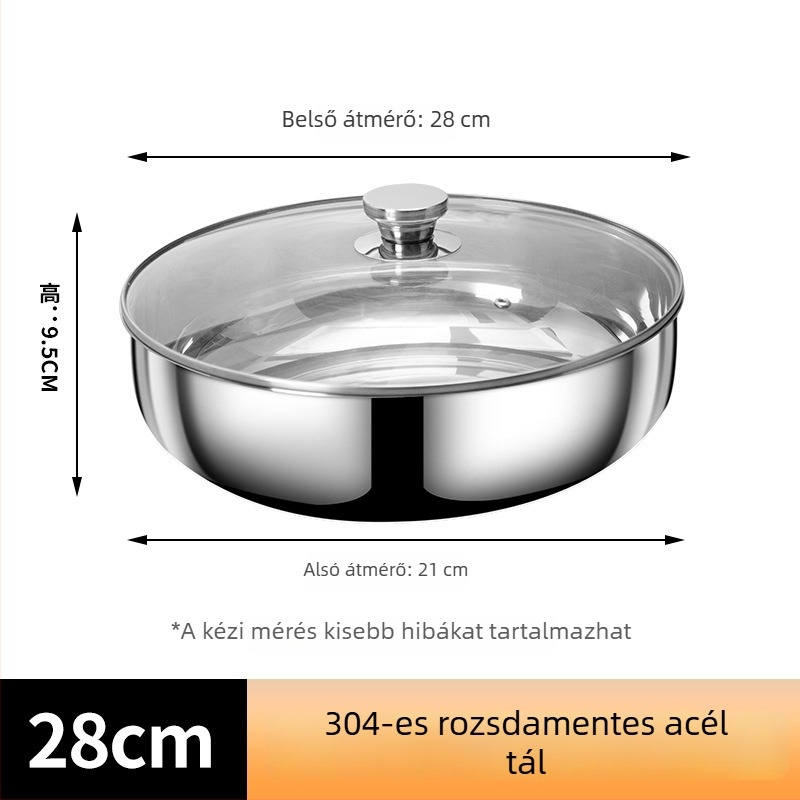 304 élelmiszer-minőségű extrán vastag rozsdamentes acél konyhai tál fedővel, tapadásmentes felülettel, zöldségek mosására, otthoni használatra
