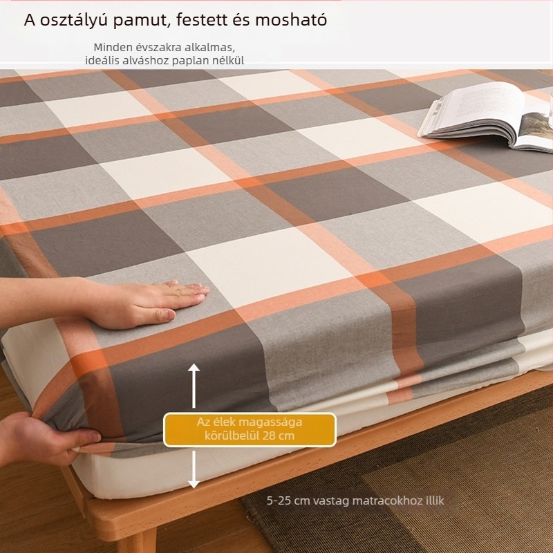 Minimalista 100% pamutból készült rugalmas ágyfedél 1,5 m-es ágyhoz, teljesen lefedi a matracot, porvédő