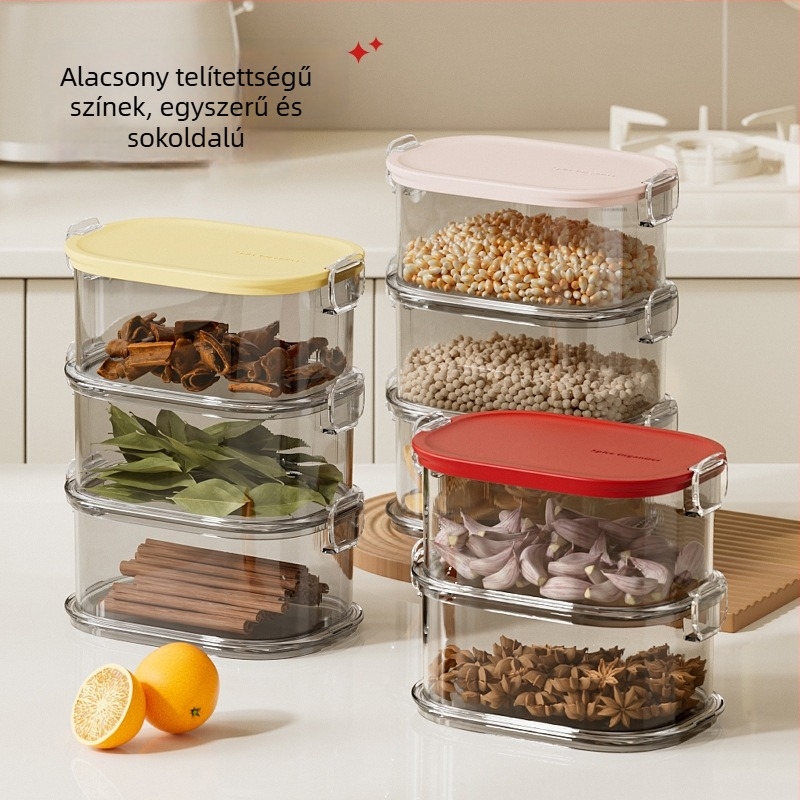 Konyhai műanyag fűszer-tároló edény, lezárt tartó bors és csillagánizs számára, élelmiszer-minőségű száraz összetevőkhöz