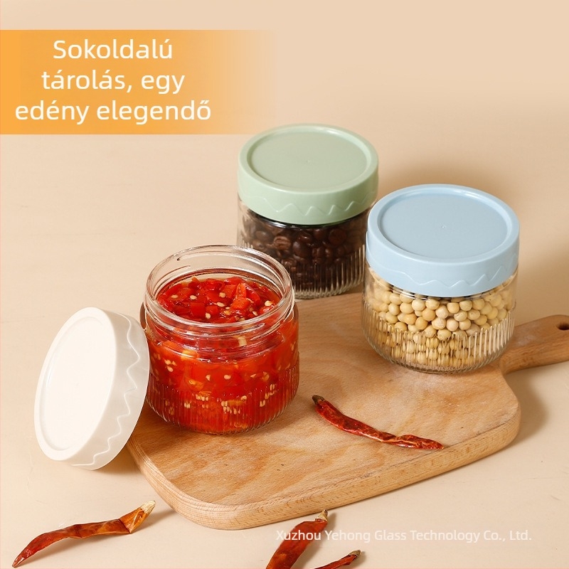 Konyhai üveg zárható tárolóedény tea és nassolnivalók számára, átlátszó, egyszerűen egymásra rakható, kerek alakú