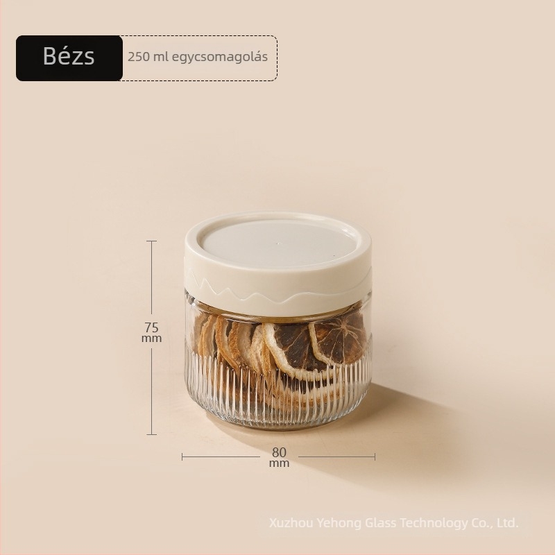 Konyhai üveg zárható tárolóedény tea és nassolnivalók számára, átlátszó, egyszerűen egymásra rakható, kerek alakú