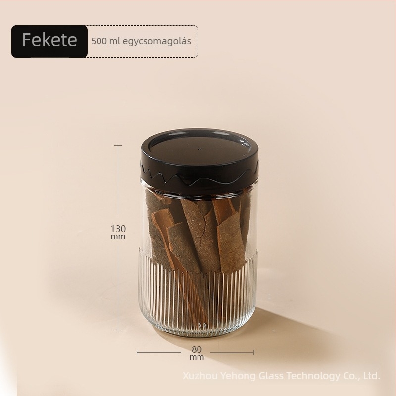 Konyhai üveg zárható tárolóedény tea és nassolnivalók számára, átlátszó, egyszerűen egymásra rakható, kerek alakú