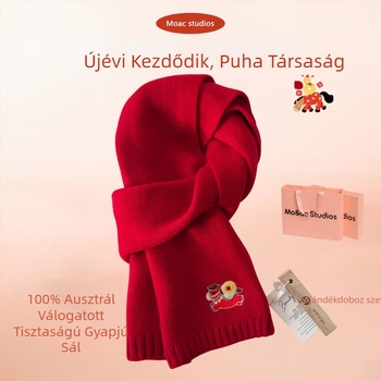 Vörös 100% tiszta gyapjú kötött sál nőknek és férfiaknak, téli szezon, zodiákus év stílus, meleg és sokoldalú