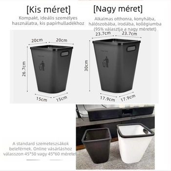 Nagy méretű háztartási szemetes kollégiumi szobába, nappaliba, hálószobába, konyhába, fürdőszobába és WC-be, matt felületű fedéllel és nyomógyűrűs zárszerkezettel