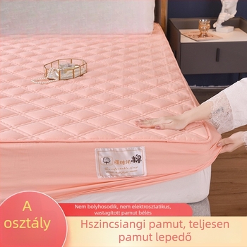100% pamutból készült gumis lepedő quiltelt töltéssel, csúszásmentes, vastag, matracvédő és ágyneművédő