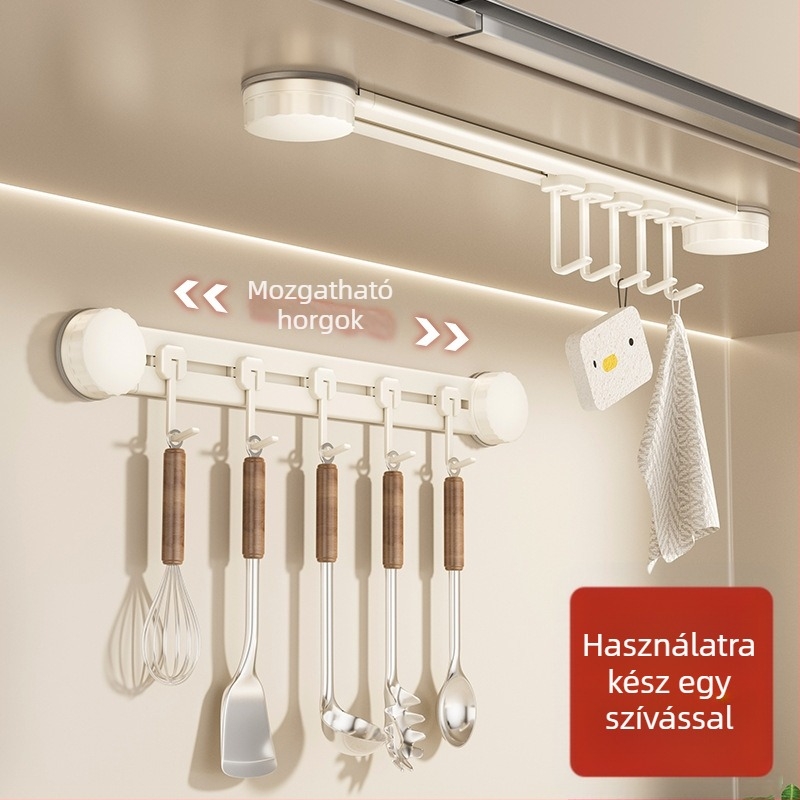 Vákuumos konyhai akasztó, fúrás nélkül, teherbírás 3-5 kg, rendező spatulák és kanálok számára, modern dizájn, 8 darabos készlet, ABS anyag