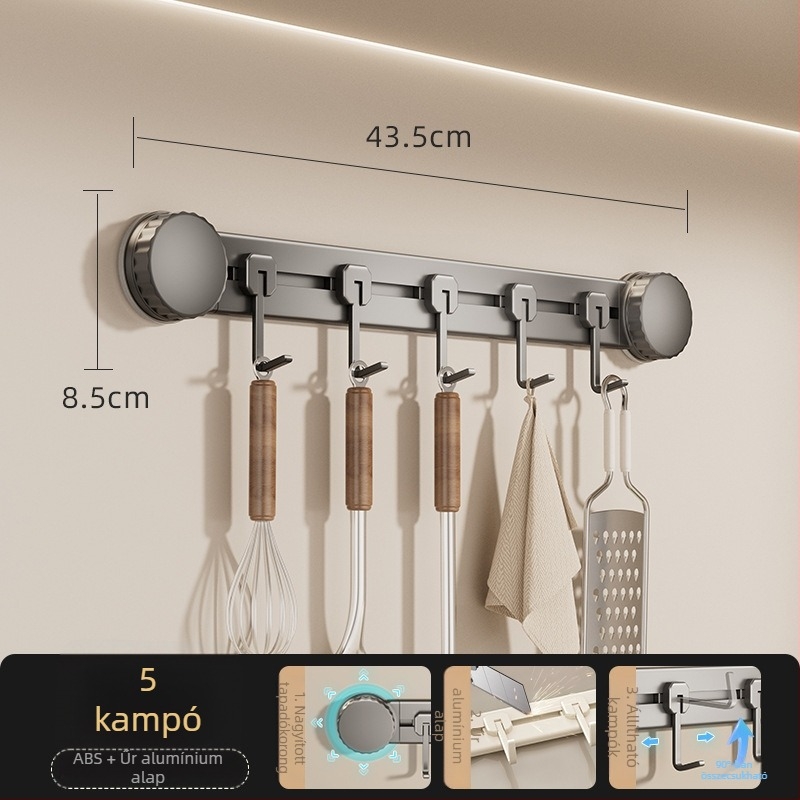 Vákuumos konyhai akasztó, fúrás nélkül, teherbírás 3-5 kg, rendező spatulák és kanálok számára, modern dizájn, 8 darabos készlet, ABS anyag