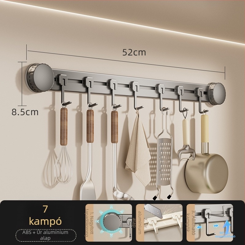 Vákuumos konyhai akasztó, fúrás nélkül, teherbírás 3-5 kg, rendező spatulák és kanálok számára, modern dizájn, 8 darabos készlet, ABS anyag