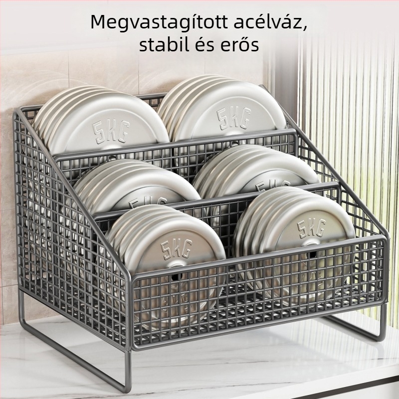 Minimalista fém fűszertároló polc a konyhai pultra – több szintű tároló olajhoz, sóhoz és szószokhoz