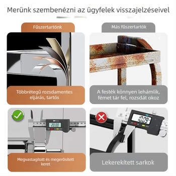 Extra vastag rozsdamentes acél konyhai fűszeres polc, multifunkcionális evőpálcika- és kés tartóval, só- és fűszertároló