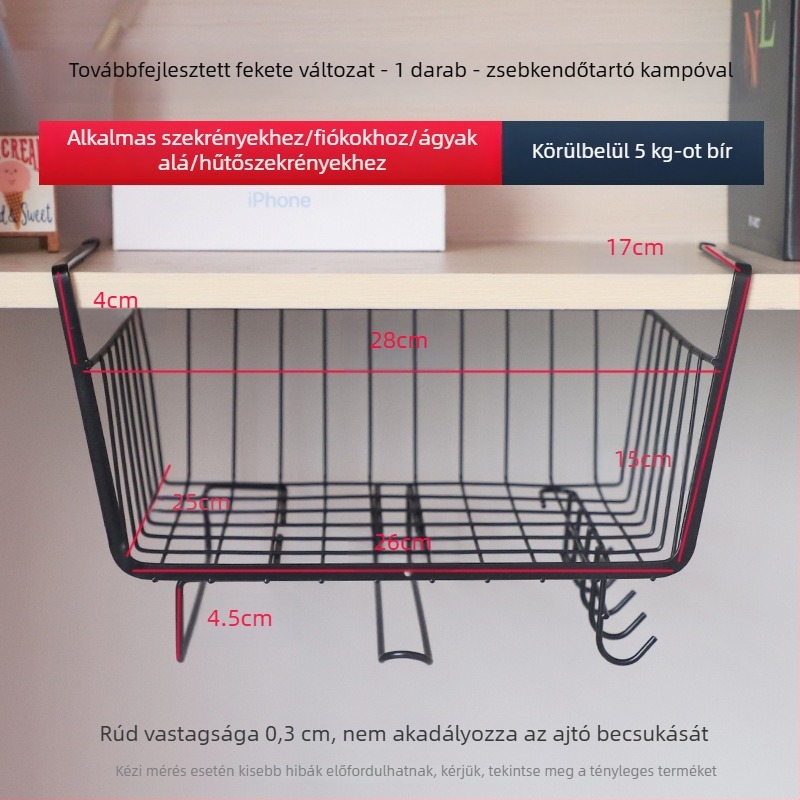 Fém függőkosár felső bunkához, falra szerelhető, fúrás nélkül