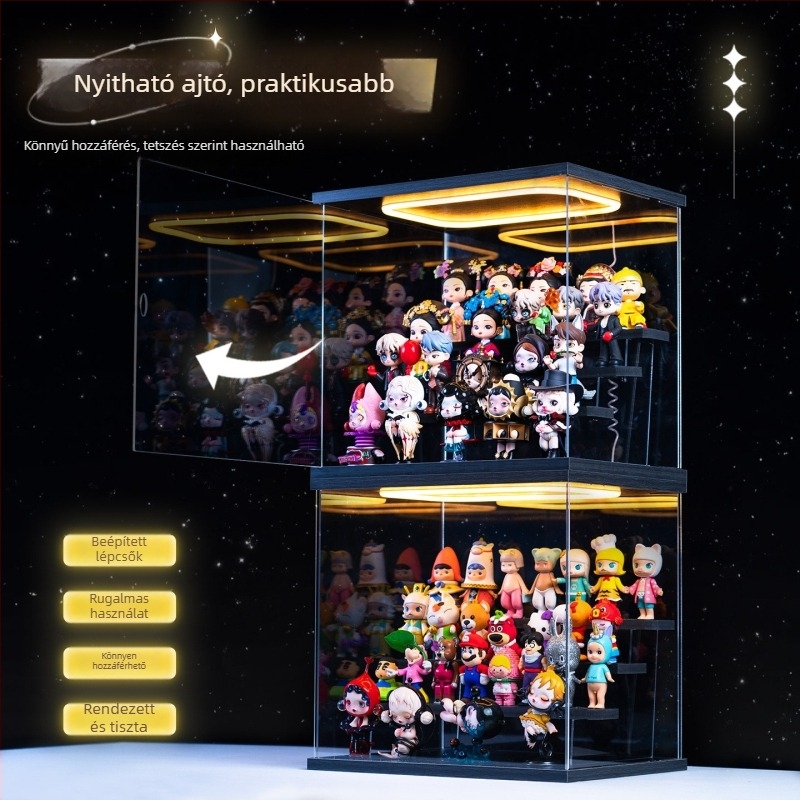 Akril kiállítási doboz blind-box figurákhoz, átlátszó porálló tároló