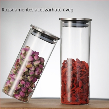 Magas bóroszilikát üvegből készült zárható tárolóedény bambuszfedéllel, átlátszó teás tárolóüvegek több méretben