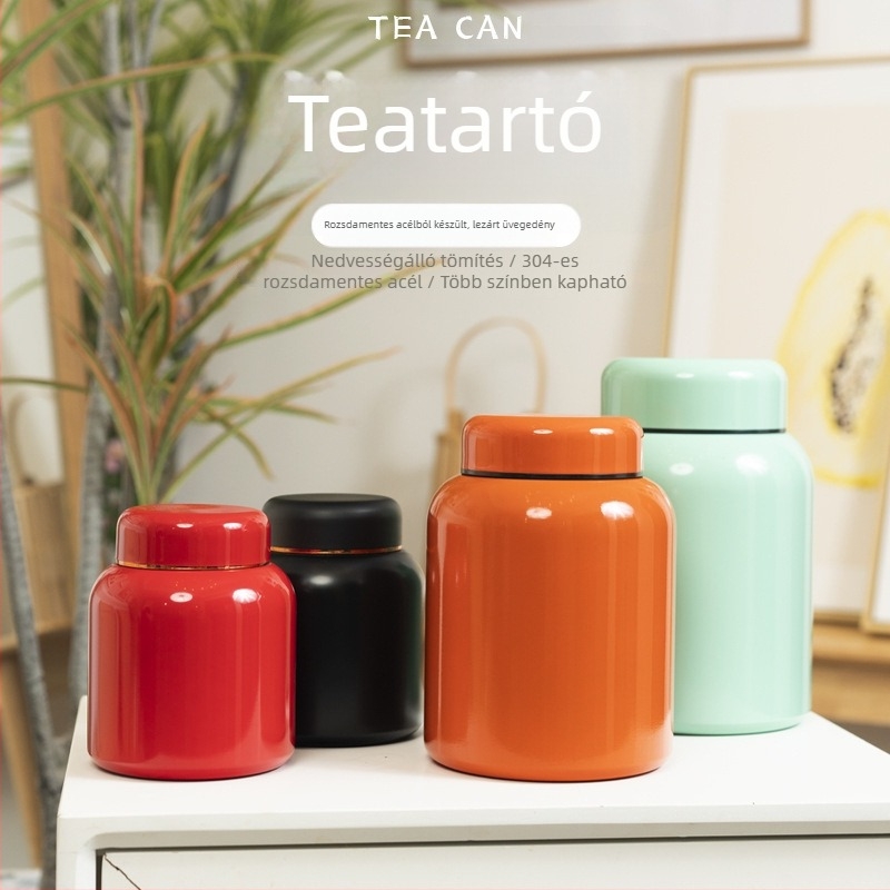 Nagy méretű rozsdamentes acél teás doboz kreatív vintage csomagolással; zárható, fekete tea, Pu'er és fehér tea számára; nemzeti stílusú dizájn.