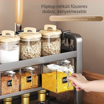 Többszintes fűszertartó a konyhapult mellé, kés- és evőpálcikák tartóval, multifunkcionális konyhai tároló