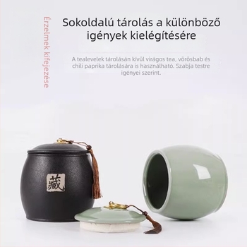 Fekete kerámia tea tároló edény, közepes méretű, japán stílusú otthoni használatra, szorosan záródó és nedvességálló, Pu'er tea tárolására (250 g)