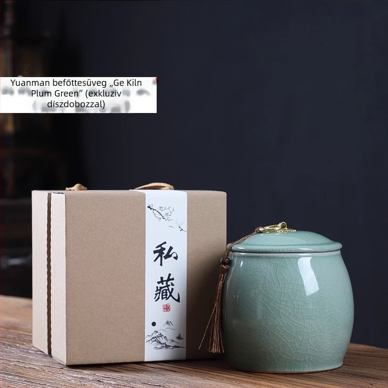 Fekete kerámia tea tároló edény, közepes méretű, japán stílusú otthoni használatra, szorosan záródó és nedvességálló, Pu'er tea tárolására (250 g)