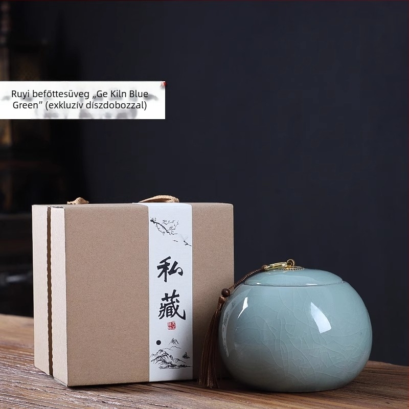 Fekete kerámia tea tároló edény, közepes méretű, japán stílusú otthoni használatra, szorosan záródó és nedvességálló, Pu'er tea tárolására (250 g)