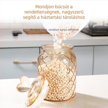 Szív alakú üveg tárolóedény, zárható fedővel, ideális snackek, édességek, gabonafélék és tealevelek tárolására