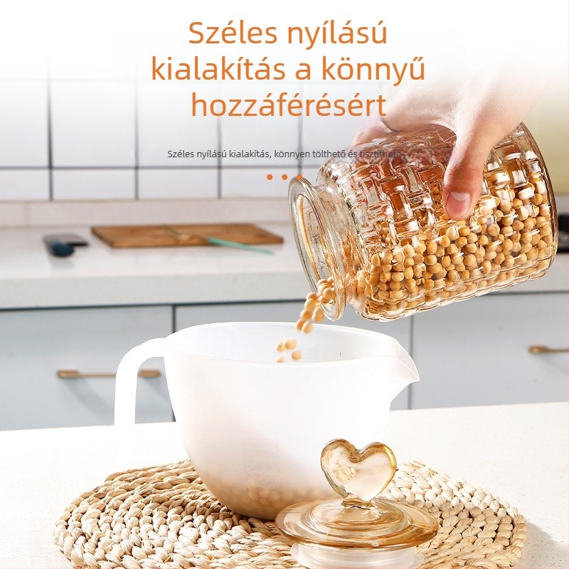 Szív alakú üveg tárolóedény, zárható fedővel, ideális snackek, édességek, gabonafélék és tealevelek tárolására
