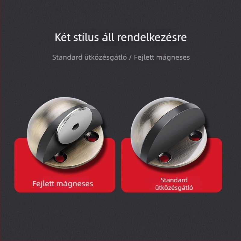 Rozsdamentes acél mágneses ajtóstop, félkör alakú fejjel, üvegfalhoz, fúrás nélküli, ütközés elleni védelem