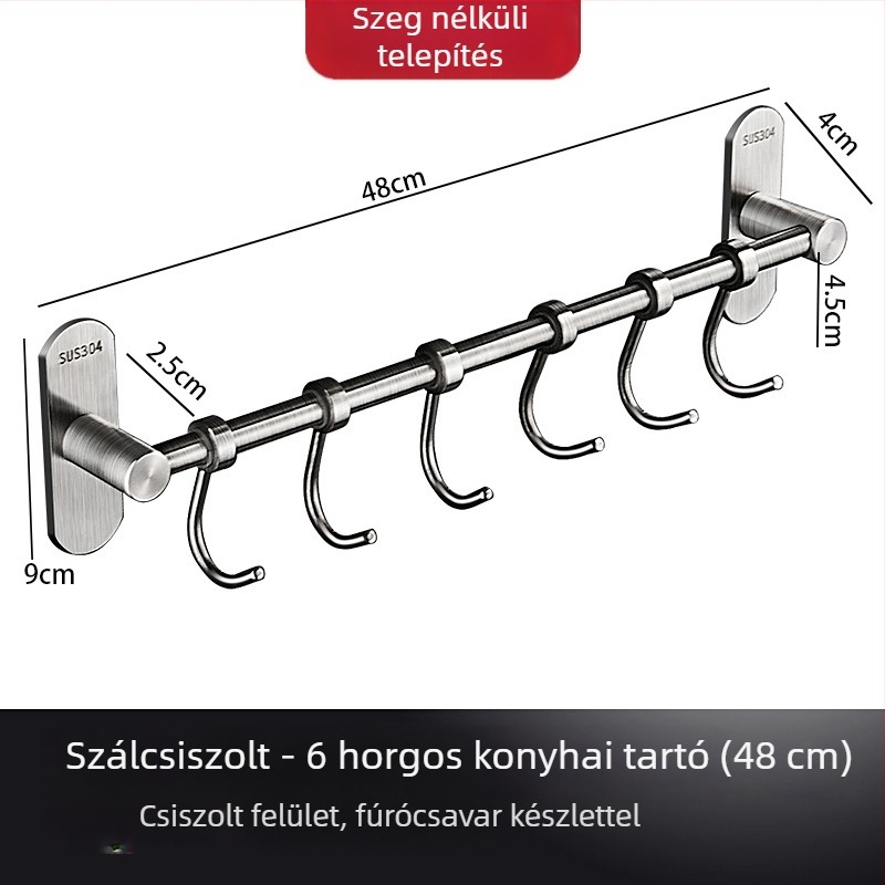 Rozsdamentes acélból készült konyhai falra szerelhető tároló spatulák és kanálok számára