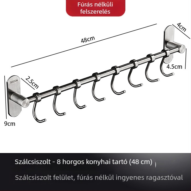 Rozsdamentes acélból készült konyhai falra szerelhető tároló spatulák és kanálok számára