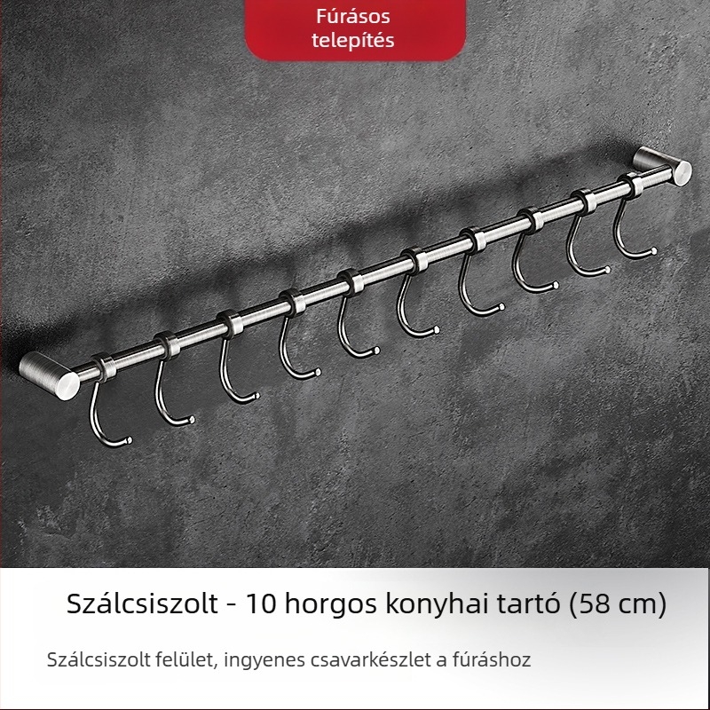 Rozsdamentes acélból készült konyhai falra szerelhető tároló spatulák és kanálok számára