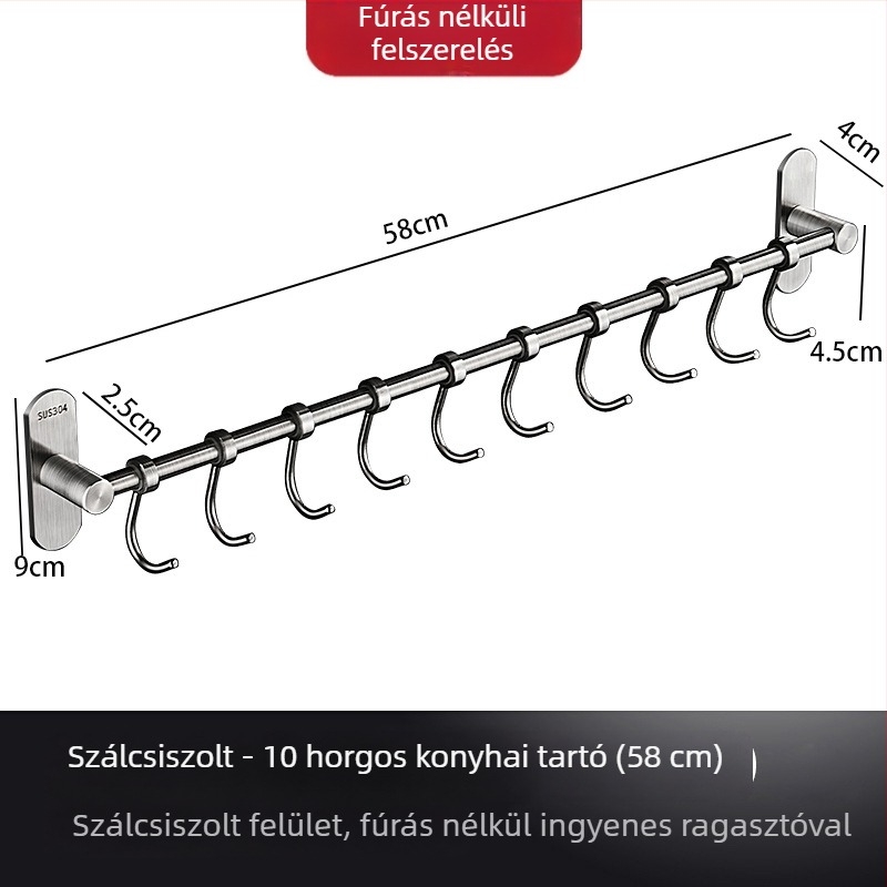 Rozsdamentes acélból készült konyhai falra szerelhető tároló spatulák és kanálok számára