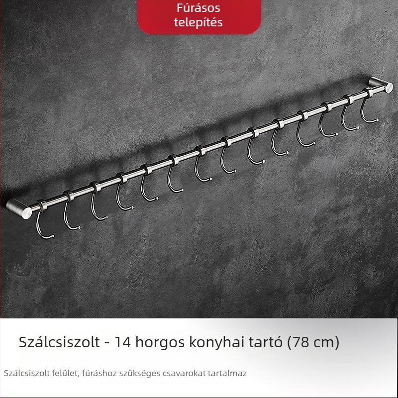 Rozsdamentes acélból készült konyhai falra szerelhető tároló spatulák és kanálok számára