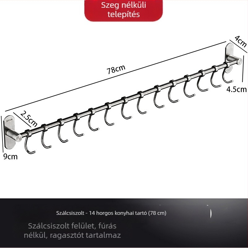Rozsdamentes acélból készült konyhai falra szerelhető tároló spatulák és kanálok számára