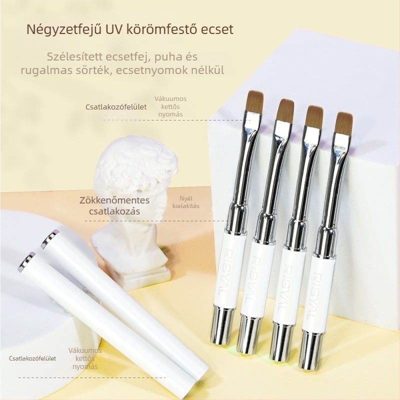 Új körömdíszítő toll, fém nyéllel, kétoldalas ecset, négyszögletes és kerek végű gel körömlakkhoz