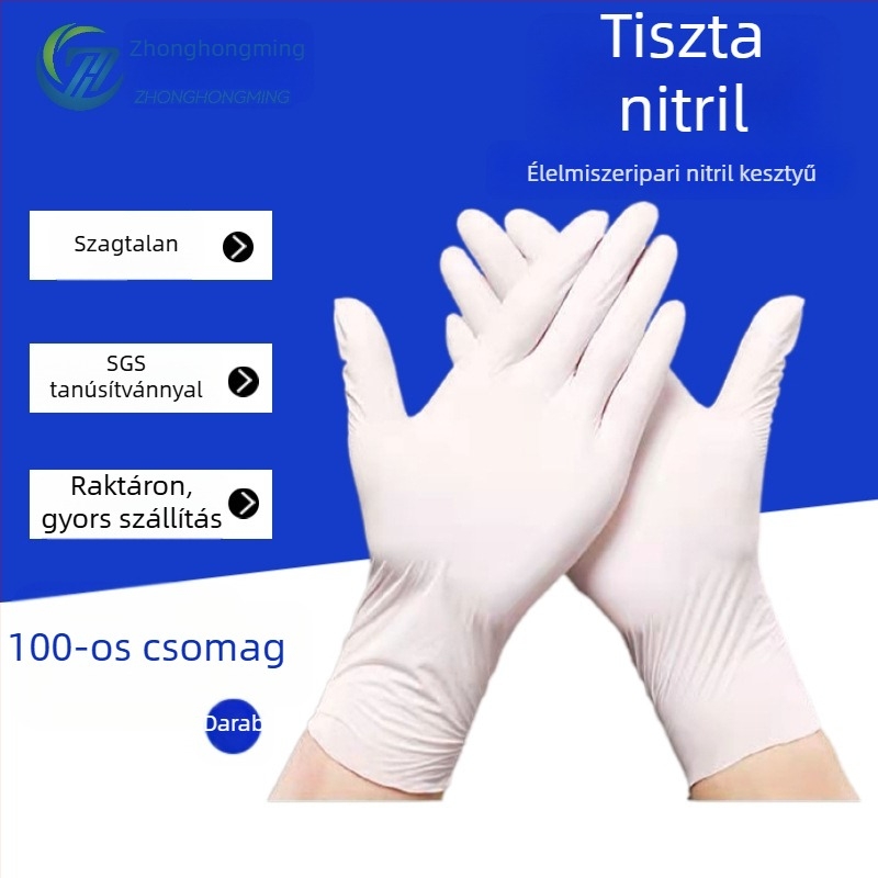 100 darabos egyszer használatos nitril kesztyű, 9 hüvelyk, pormentes, megvastagított, tartós, cateringhez és háztartási feladatokhoz