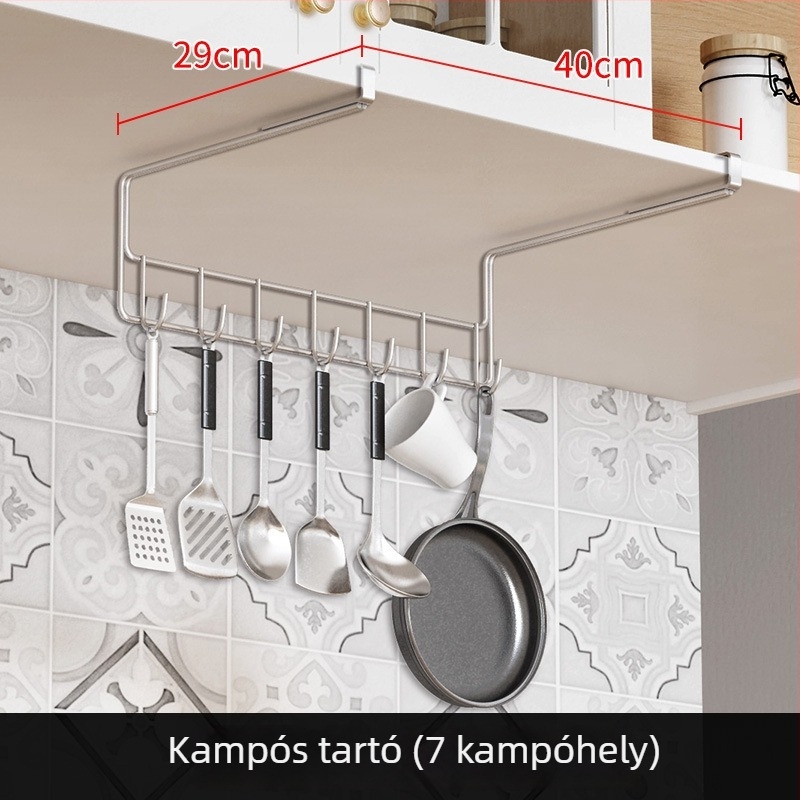 304 rozsdamentes acélból készült falra szerelhető konyhai tároló rendszer vágódeszkákhoz, edényekhez és borospoharakhoz