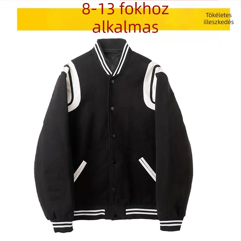 Amerikai stílusú gyapjú-keverék patchwork baseball dzseki, uniszex, retro stílus