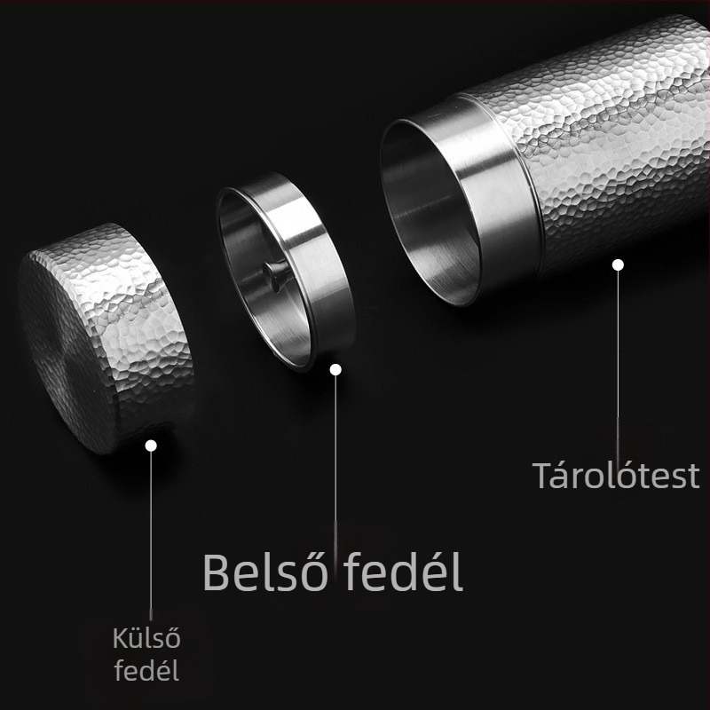 Hordozható ón teásdoboza, zárt fém tároló, kalapált mintázattal, 50 g kapacitással, utazáshoz, ajándékdobozban