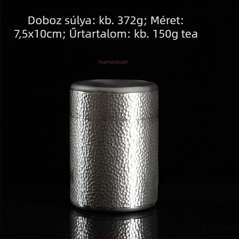 Hordozható ón teásdoboza, zárt fém tároló, kalapált mintázattal, 50 g kapacitással, utazáshoz, ajándékdobozban