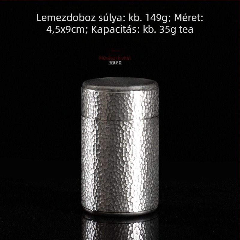 Hordozható ón teásdoboza, zárt fém tároló, kalapált mintázattal, 50 g kapacitással, utazáshoz, ajándékdobozban