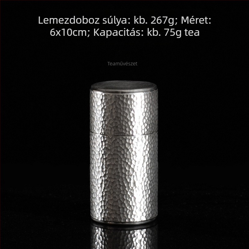 Hordozható ón teásdoboza, zárt fém tároló, kalapált mintázattal, 50 g kapacitással, utazáshoz, ajándékdobozban