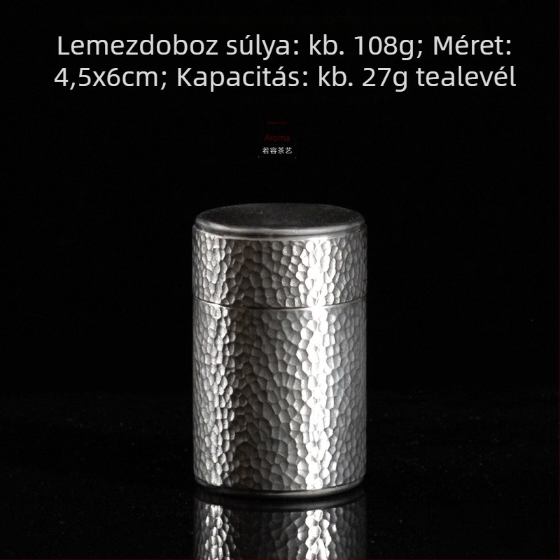 Hordozható ón teásdoboza, zárt fém tároló, kalapált mintázattal, 50 g kapacitással, utazáshoz, ajándékdobozban