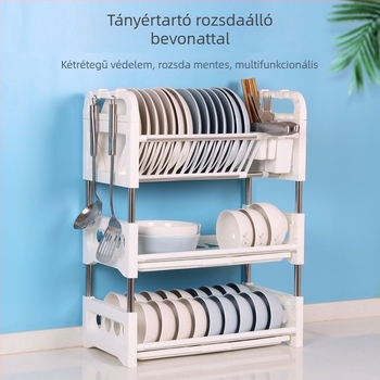 H4T Konyhai tároló- és szárítóállvány edényekhez, tálakhoz és evőpálcikákhoz, kis méretű
