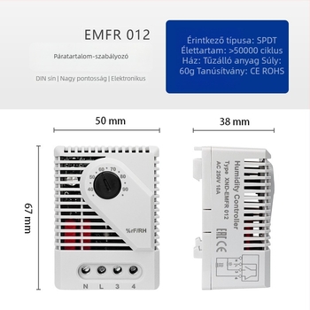 MFR012 mechanikus páratartalom-vezérlő és elektronikus páratartalom-szabályozó ipari elosztódobozokhoz