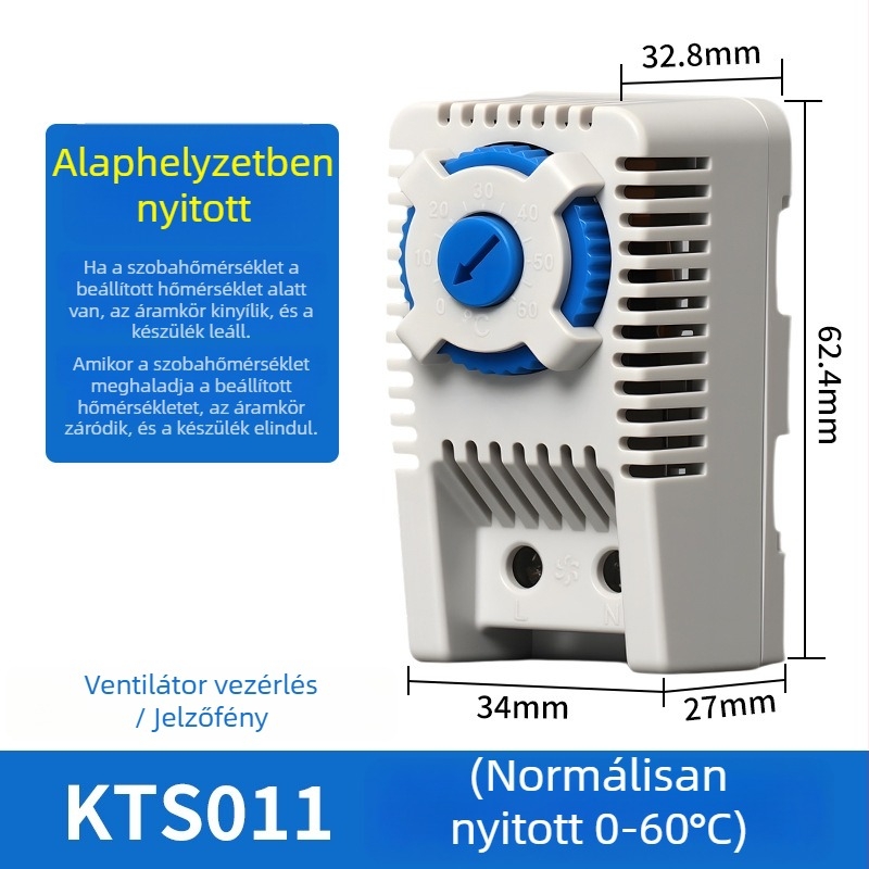 Mechanikus hőmérséklet-szabályozó termosztát kapcsolóval, ventilátoros szekrényhez, fűtés, automatikus állandó hőmérséklet