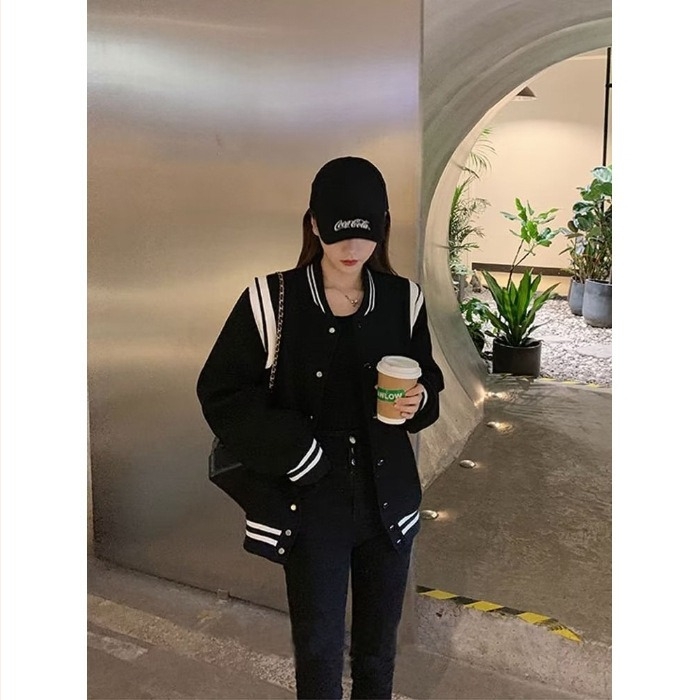 Női színblokkokkal diszített baseball dzseki szőrme gallérral, laza szabás, hosszú ujjak, mindennapi streetwear