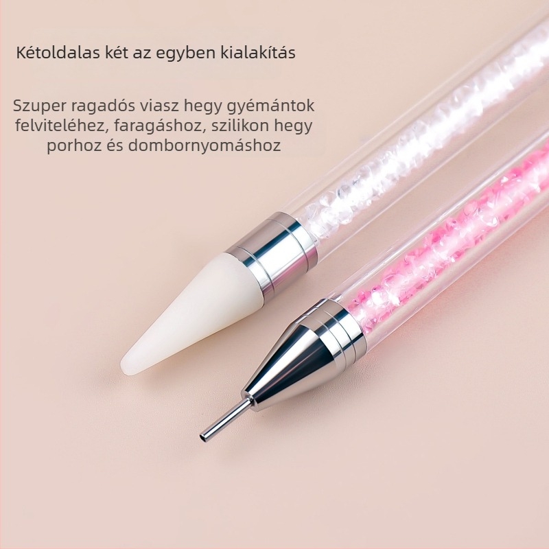 Kétoldalas köröm művészeti toll wax applikátorral, köves felhelyező eszközzel és acélgolyós pöttyentő tollal