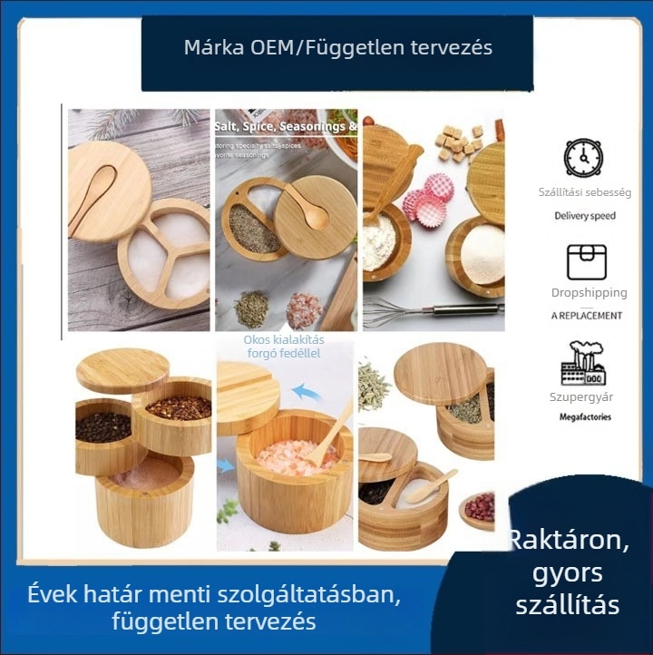 Kör alakú bambusz só- és fűszertartó